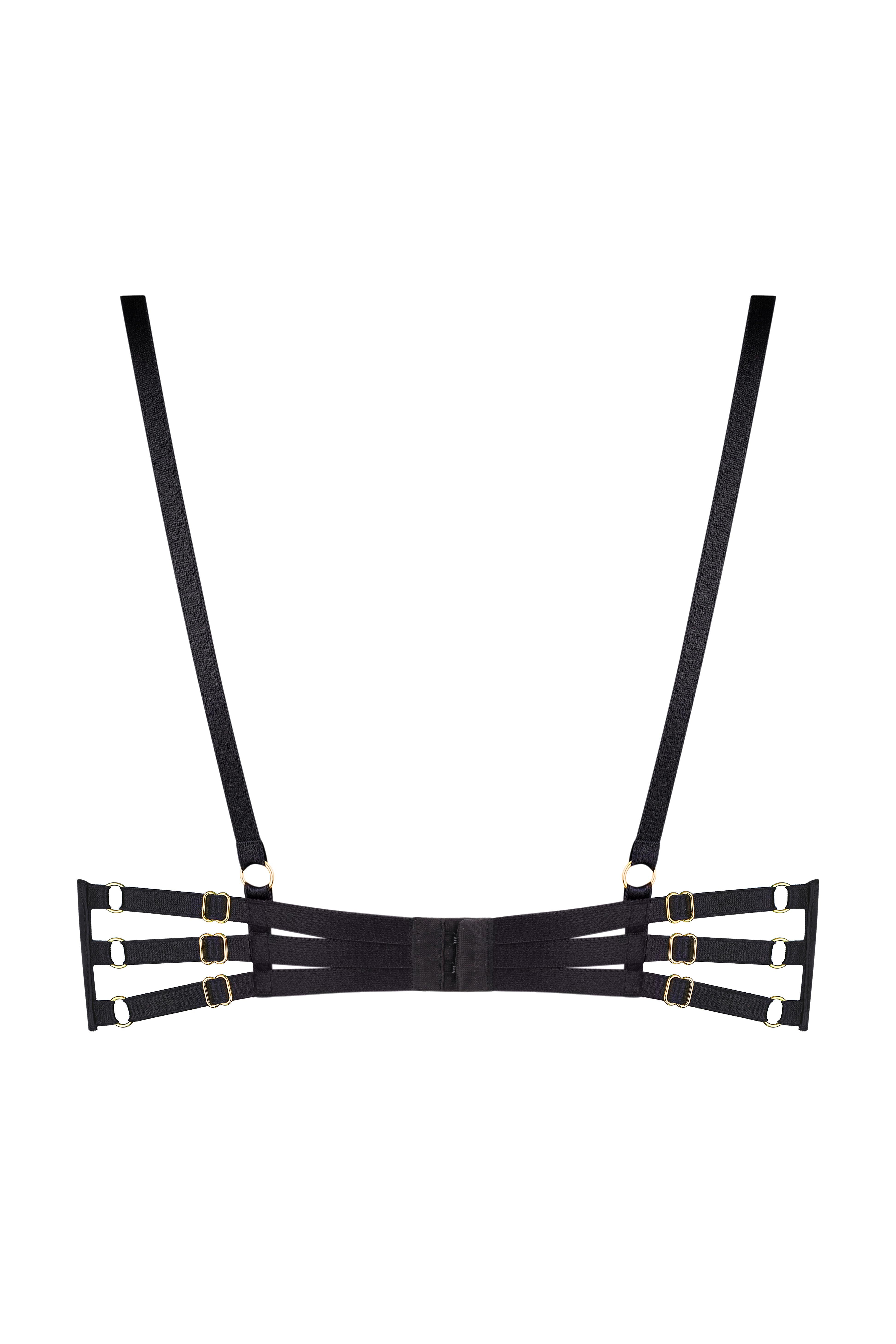 Бюст із сітки із серцями з атласу та кристалів.
