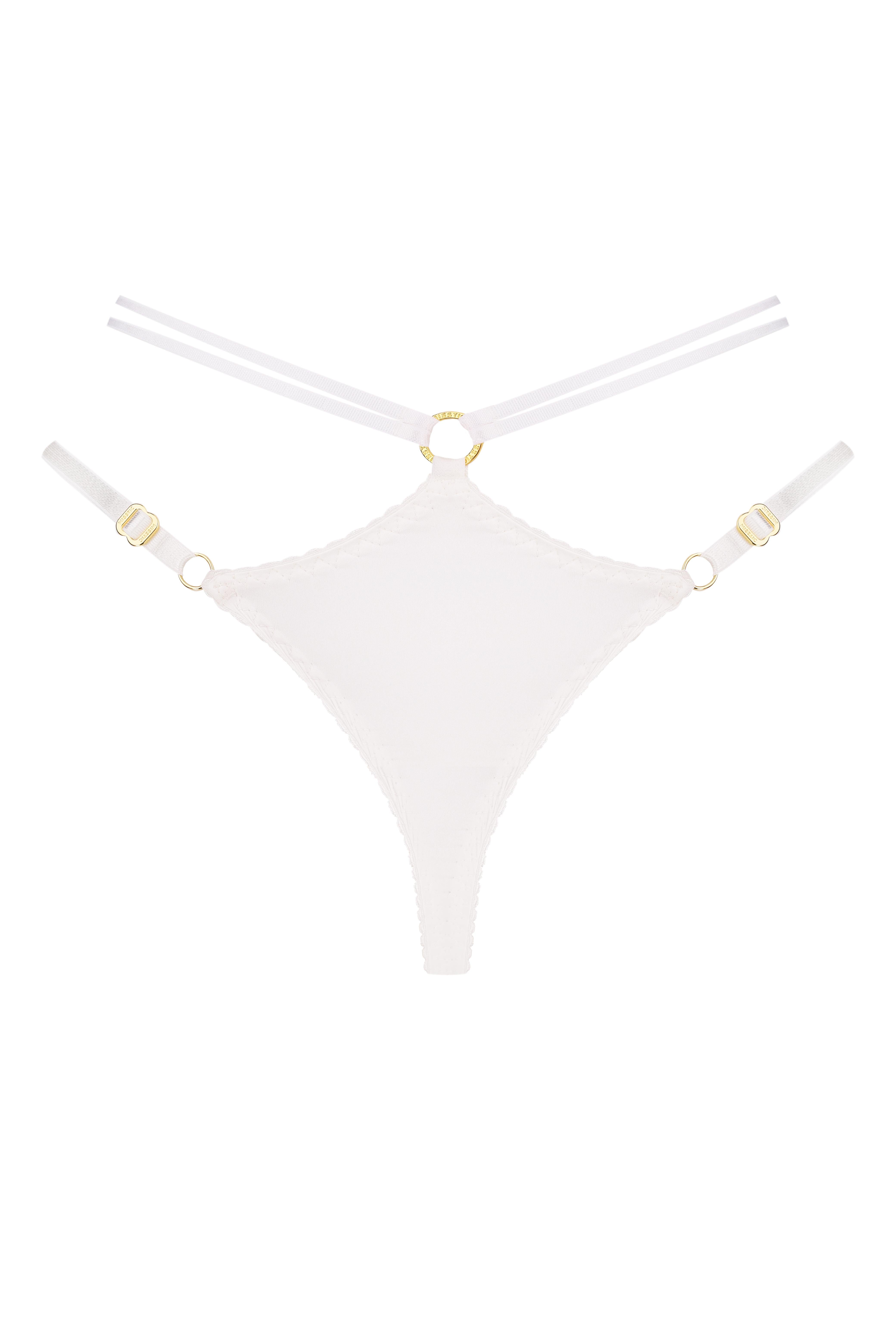Мереживні молочні трусики з вишивкою молочних квітів на тілесній сітці та молочного атласу. 